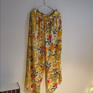 Rose & Olive Yellow and Pink Floral Wide Leg Pants